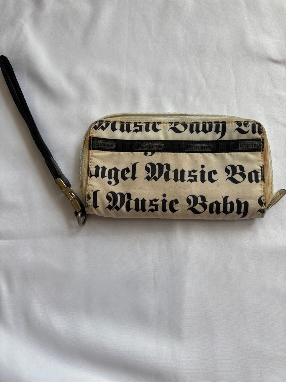 L.A.M.B. x LeSportsac Cream and Black Wallet Wristlet Clutch